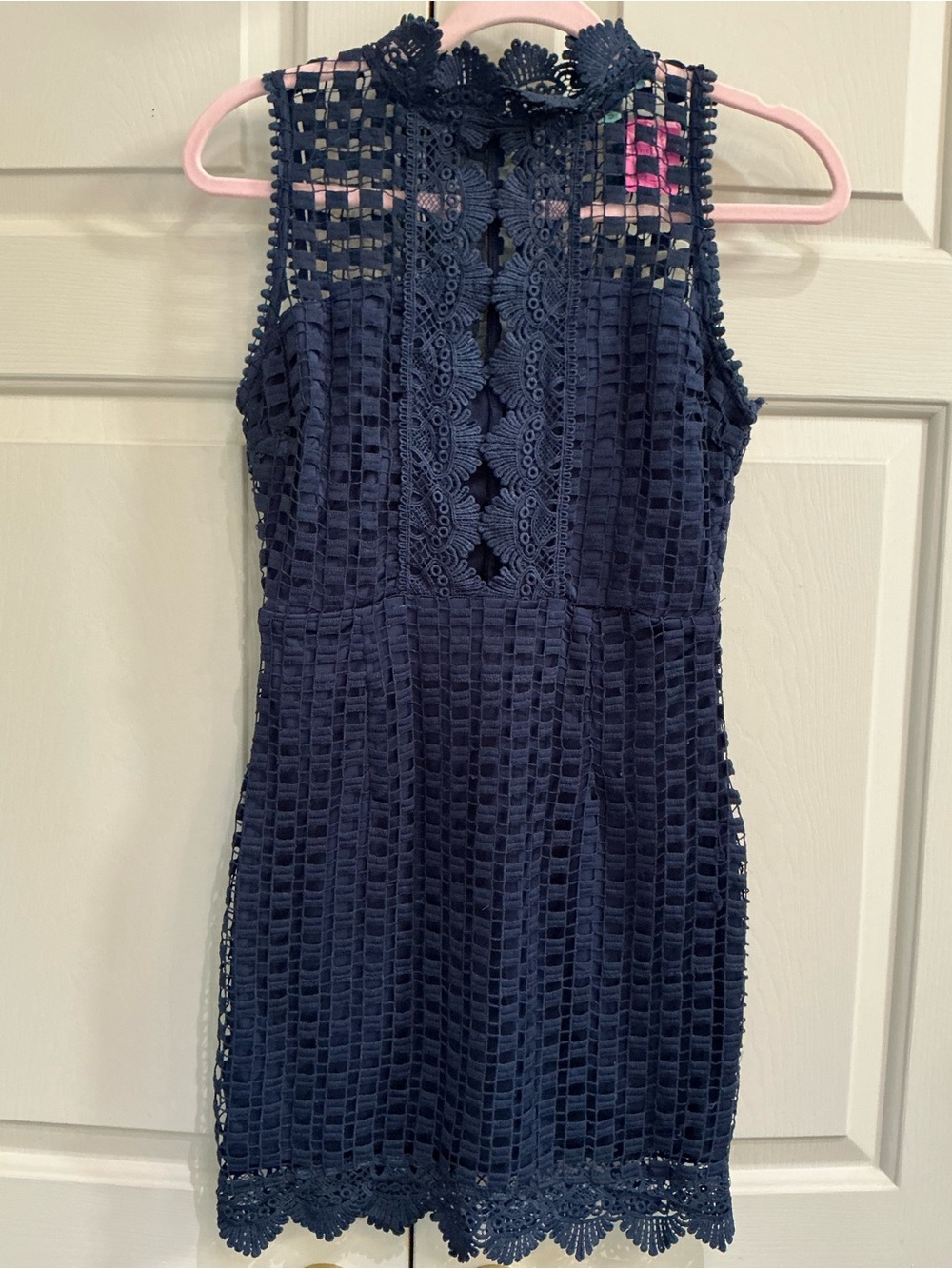 Karlie Navy Blue Crochet Lace Mini Dress